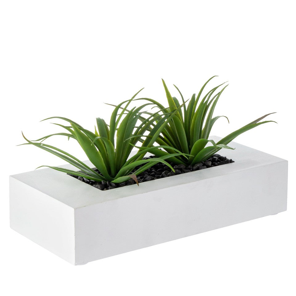 10 In Artificial Green Grass Plants in White Wood Centerpiece Decorative Planter