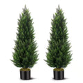 2Sets Green Plants 4Ft Artificial Topiary Cedar Tree with Black Pot 48In Faux Pi
